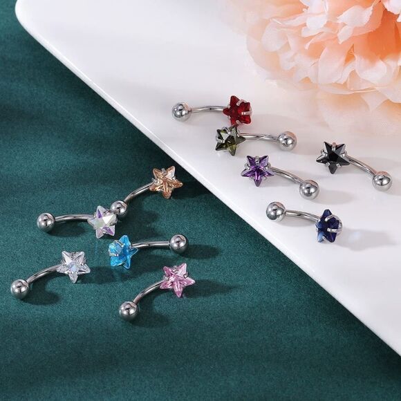 14G 316L Star Cubic Zirconia Barbell Belly Button Navel Rings -  Set of 10 - Picture 4 of 7